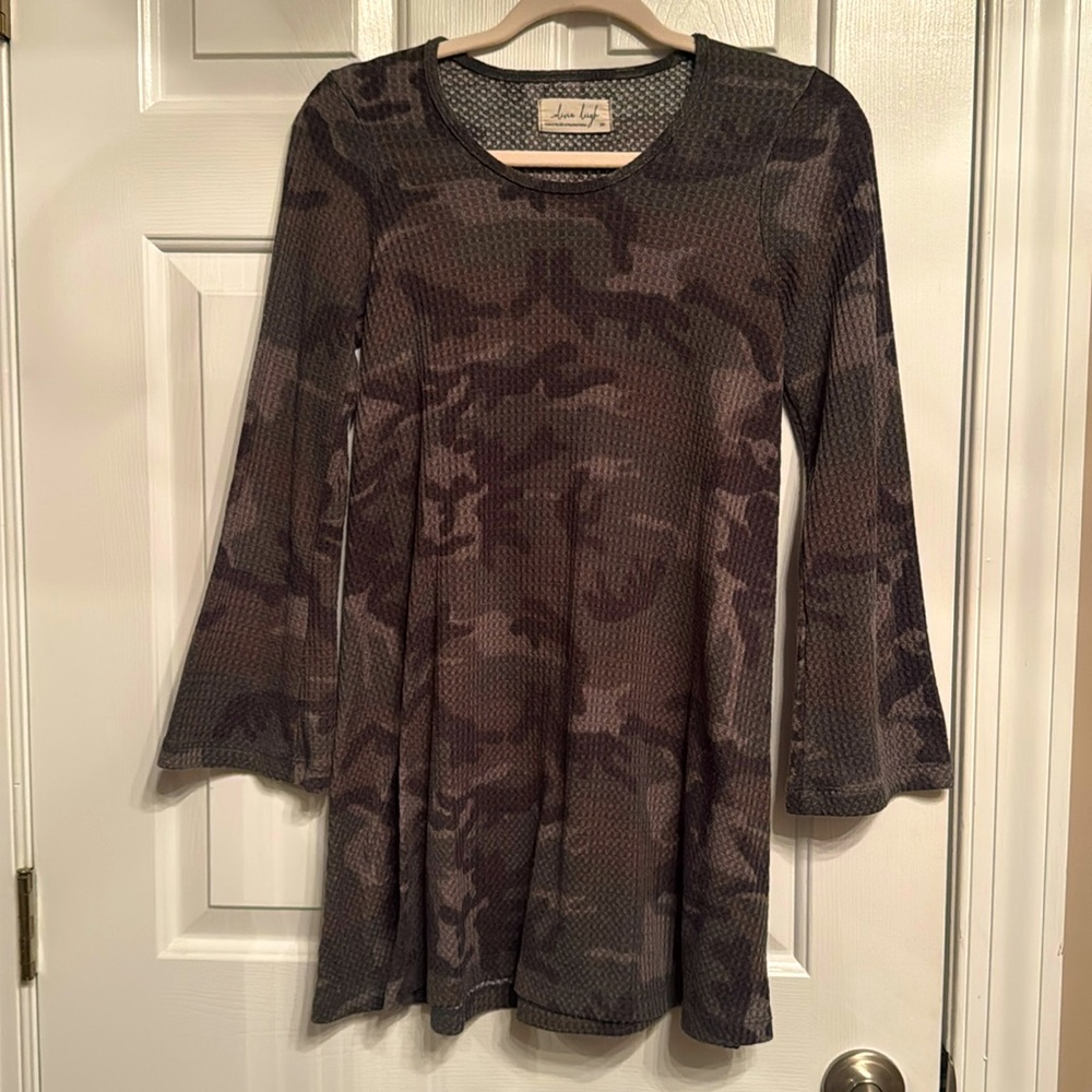 Camo swing dress tunic in cotton waffle knit